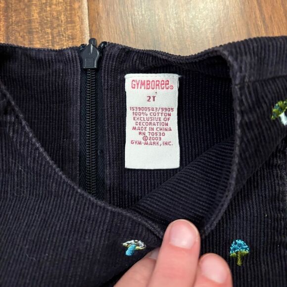 Gymboree vintage 2003 navy/grey corduroy embroidered mushroom dress - Picture 5 of 5